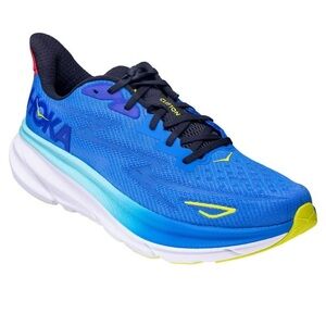 Hoka Blue Running Shoe with Neon Yellow Accents